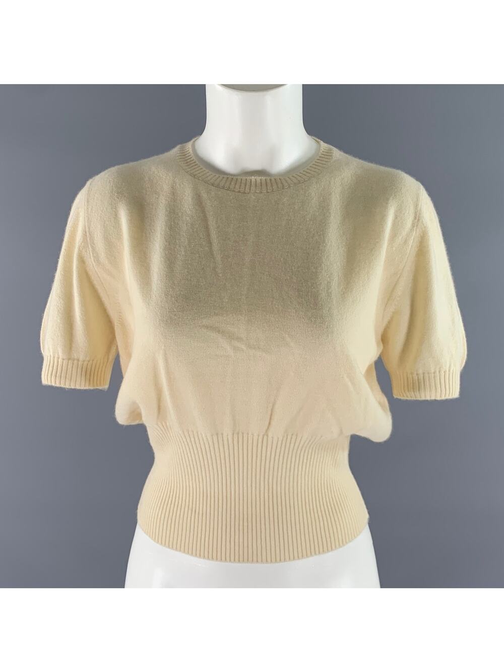 GUCCI Size L Cream Cashmere Short Sleeve Sweater Top